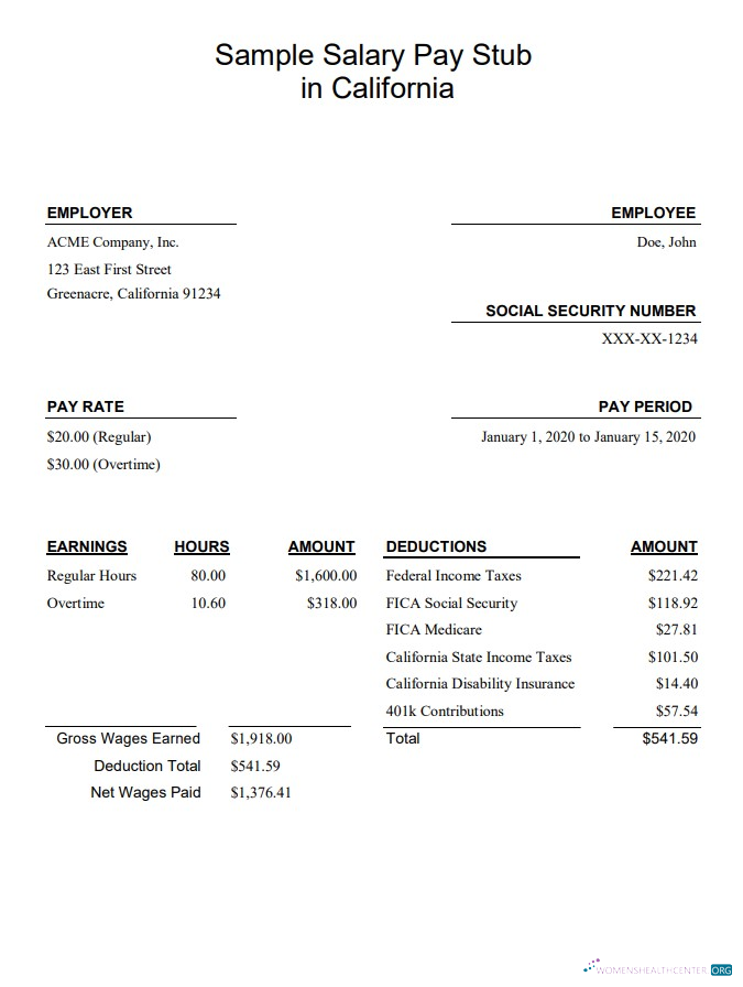 Download California salary pay stub Word and PDF template Photoshop template